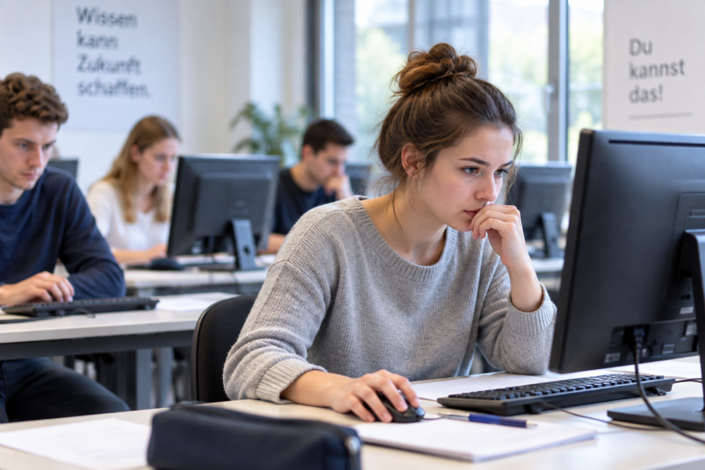 Prüfungssituation mit Prüfungsangst am Computer
